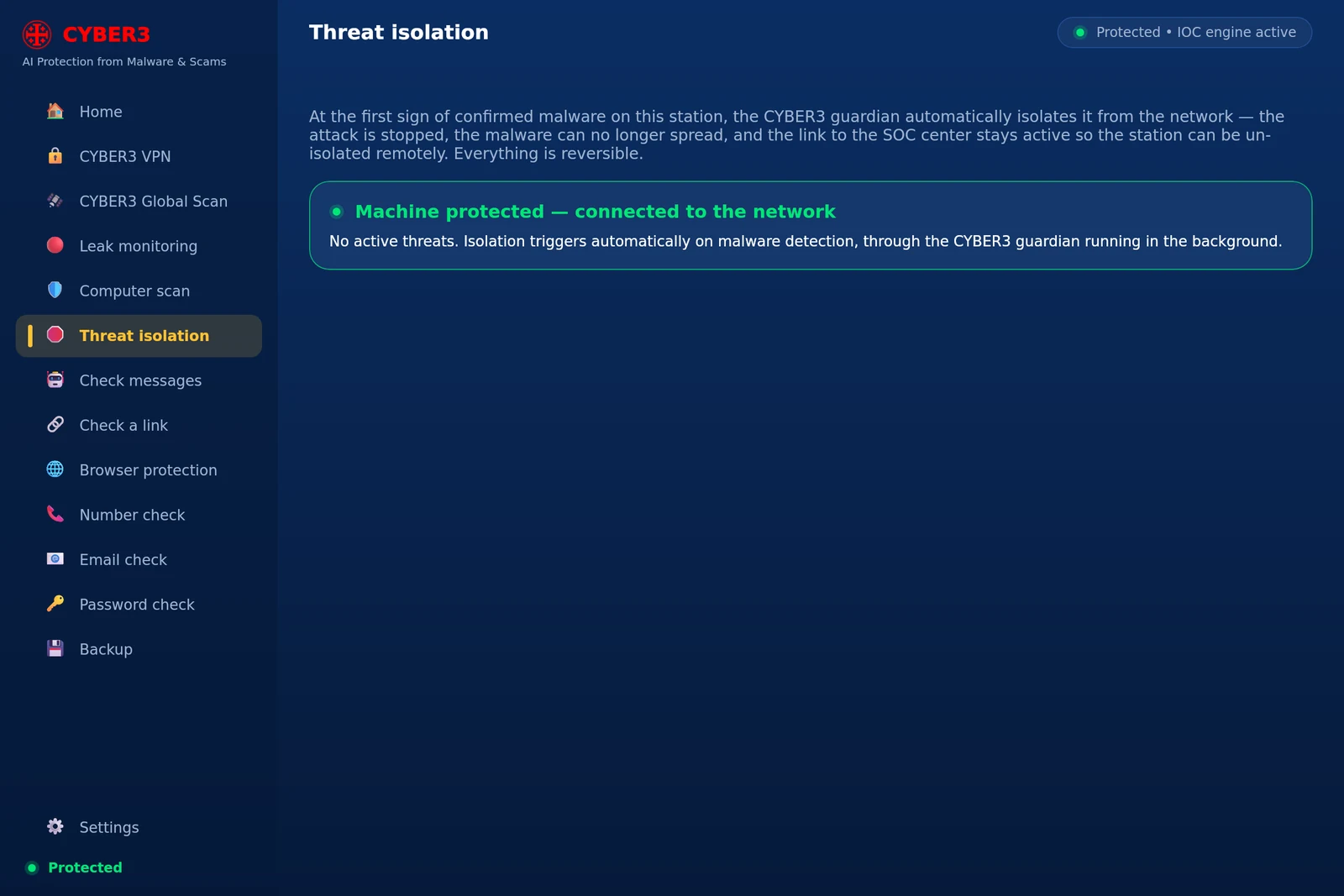 CYBER3 for Windows — Bedrohungsisolierung
